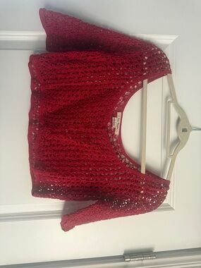 Free People Bright Red Crochet Top
